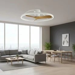 Ventilatori Da Soffitto-Selezionato da Mazzolaluce Plafoniera con ventilatore stanza 13mq bianco e legno led cct dimmerabile con telecomando