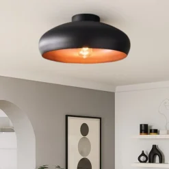 Plafoniere Moderne-Eglo Plafoniera cupola nero marrone per cucina mogano