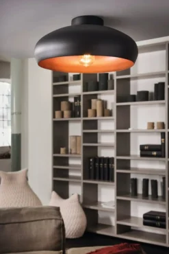 Plafoniere Moderne-Eglo Plafoniera cupola nero marrone per cucina mogano