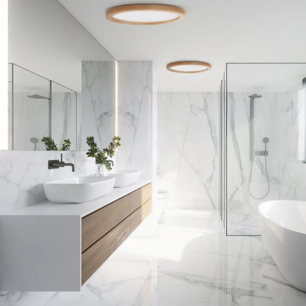 Plafoniere Bagno-Selezionato da Mazzolaluce Plafoniera da bagno scandinava 36w led cct in legno