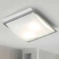 Plafoniere Moderne-Selezionato da Mazzolaluce Plafoniera da cucina moderna in vetro bianco lucido cornice cromata
