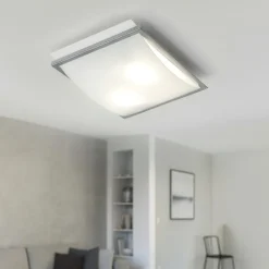 Plafoniere Moderne-Selezionato da Mazzolaluce Plafoniera da cucina moderna in vetro bianco lucido cornice cromata