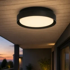 Plafoniere Da Esterno-Selezionato da Mazzolaluce Plafoniera da esterno moderna nera rotonda led 20w 3000k