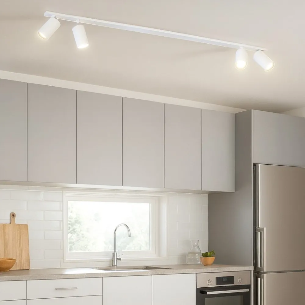 Plafoniere Moderne-Selezionato da Mazzolaluce Plafoniera da incasso con 4 faretti orientabili bianco oro