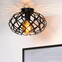 Plafoniere Moderne-Selezionato da Mazzolaluce Plafoniera da soffitto cesto intreccio di metallo nero