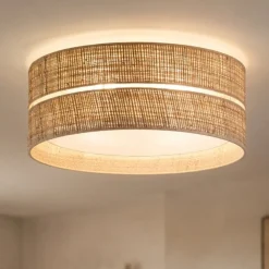 Plafoniere Moderne-Selezionato da Mazzolaluce Plafoniera da soffitto cilindro 60 cm di paglia per camera da letto