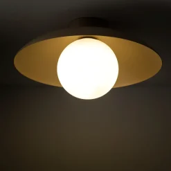 Plafoniere Moderne-Selezionato da Mazzolaluce Plafoniera da soffitto disco in metallo sabbia sfera in vetro