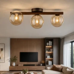 Plafoniere Moderne-Selezionato da Mazzolaluce Plafoniera da soffitto in legno stile nordico sfere di vetro ambra per cucina