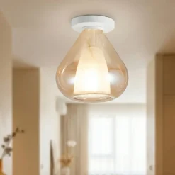 Plafoniere Moderne-Fabas Luce Plafoniera da soffitto lila vetro ambra