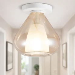 Plafoniere Moderne-Fabas Luce Plafoniera da soffitto lila vetro ambra