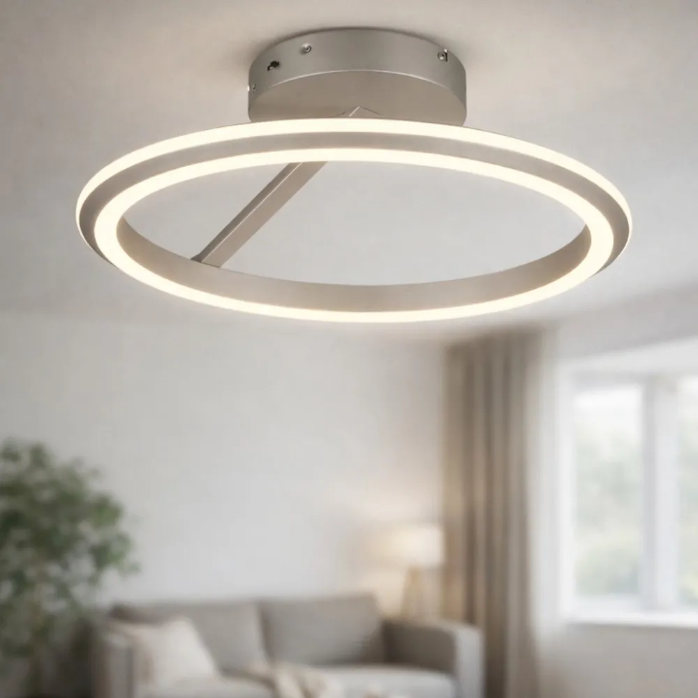 Plafoniere Moderne-Selezionato da Mazzolaluce Plafoniera da soffitto moderna anello nickel led dimmerabile da 2300k a 4000k