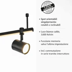 Plafoniere Moderne-Selezionato da Mazzolaluce Plafoniera da soffitto nera con faretti led 3000k orientabili doppia luce