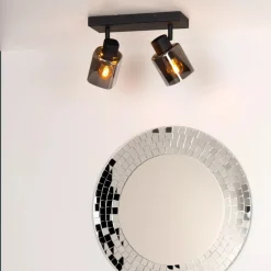 Plafoniere Moderne-Selezionato da Mazzolaluce Plafoniera da soffitto nera con 2 faretti orientabili vetri fume