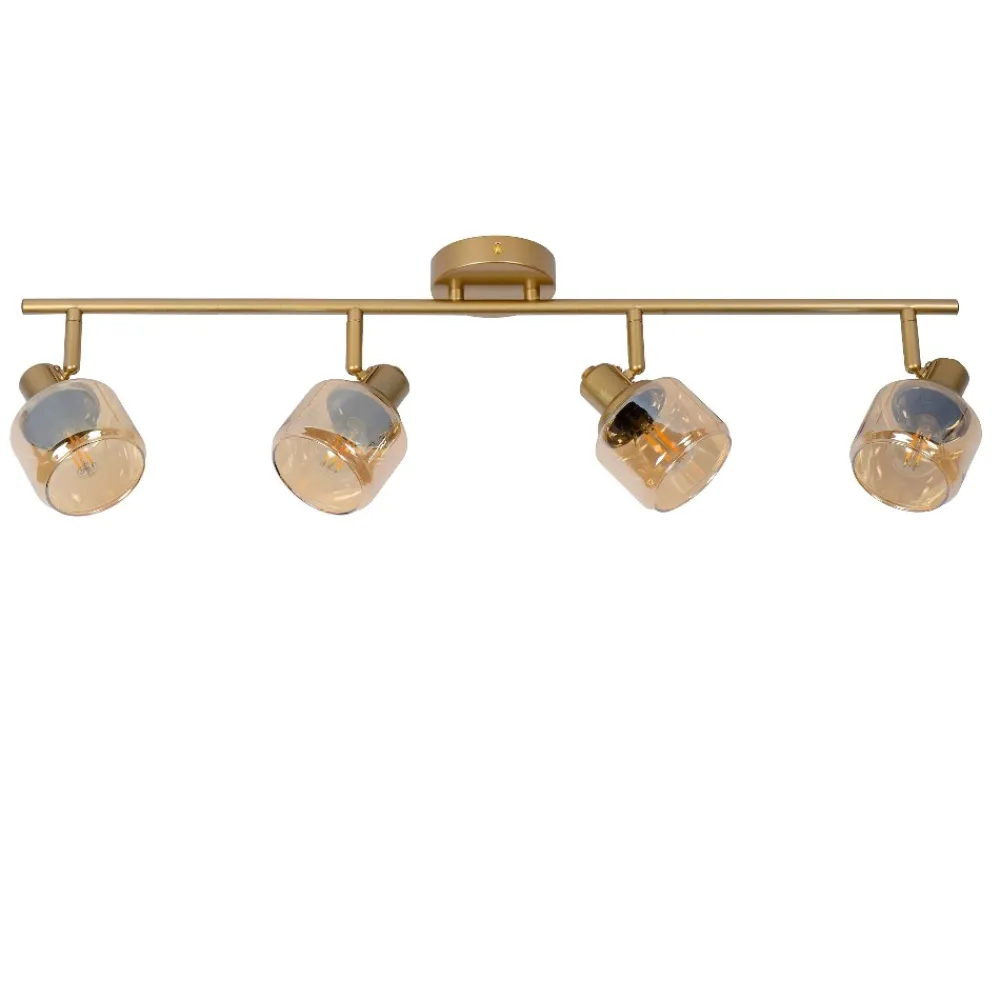 Plafoniere Moderne-Selezionato da Mazzolaluce Plafoniera da soffitto oro con 4 faretti vetri ambra orientabili