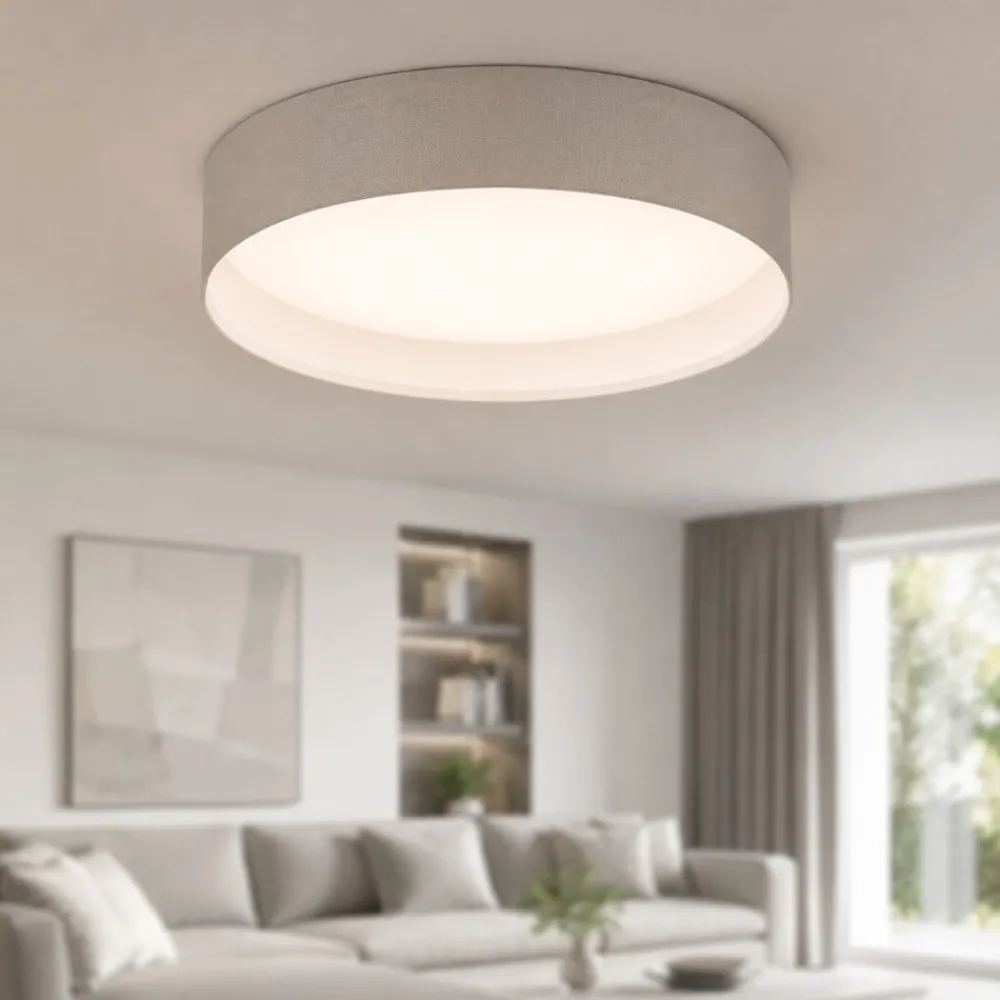 Plafoniere Moderne-Eglo Plafoniera da soffitto rotonda di tessuto tortora cilindro 32 cm pasteri