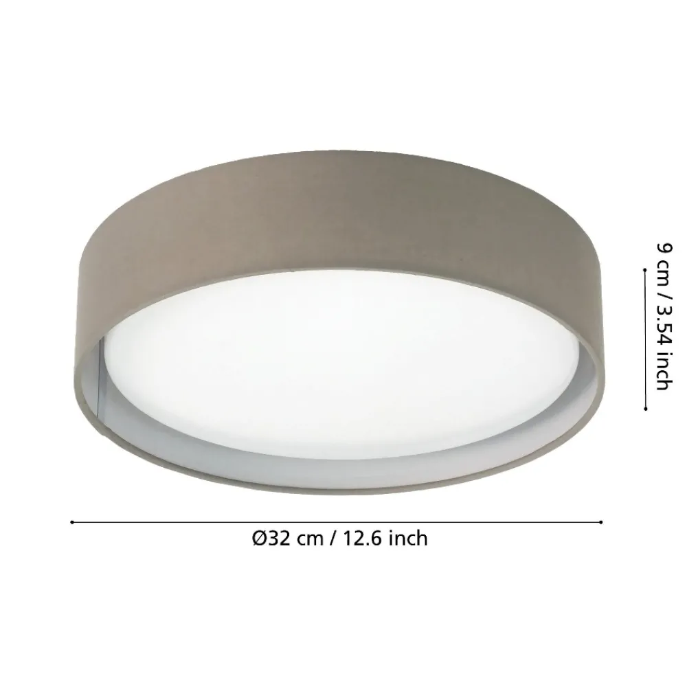 Plafoniere Moderne-Eglo Plafoniera da soffitto rotonda di tessuto tortora cilindro 32 cm pasteri