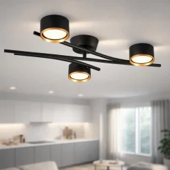 Plafoniere Moderne-Selezionato da Mazzolaluce Plafoniera design minimal moderna nero oro luci orientabili