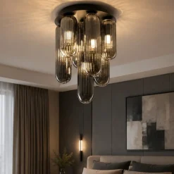 Plafoniere Moderne-Selezionato da Mazzolaluce Plafoniera design moderna capsule in vetro fume per soggiorno