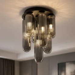 Plafoniere Moderne-Selezionato da Mazzolaluce Plafoniera design moderna capsule in vetro fume per soggiorno