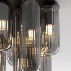 Plafoniere Moderne-Selezionato da Mazzolaluce Plafoniera design moderna capsule in vetro fume per soggiorno