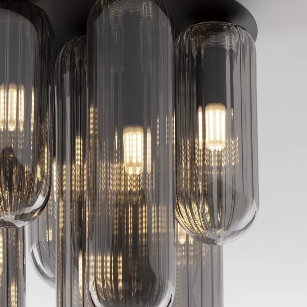 Plafoniere Moderne-Selezionato da Mazzolaluce Plafoniera design moderna capsule in vetro fume per soggiorno