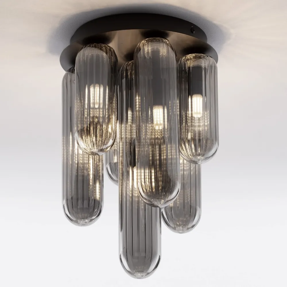 Plafoniere Moderne-Selezionato da Mazzolaluce Plafoniera design moderna capsule in vetro fume per soggiorno