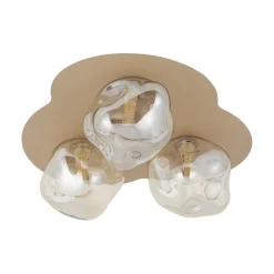 Plafoniere Moderne-Selezionato da Mazzolaluce Plafoniera design moderna con 3 sfere in vetro cognac plasmato