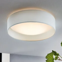 Plafoniere Moderne-Eglo Plafoniera di cilindro in tessuto bianco 32 cm pasteri
