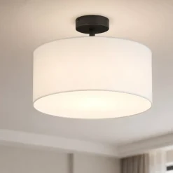 Plafoniere Moderne-Selezionato da Mazzolaluce Plafoniera di tessuto cilindro bianco moderno 40 cm per camera da letto