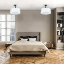 Plafoniere Moderne-Selezionato da Mazzolaluce Plafoniera di tessuto cilindro bianco moderno 40 cm per camera da letto