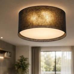Plafoniere Moderne-Selezionato da Mazzolaluce Plafoniera di tessuto cilindro a soffitto nero per soggiorno
