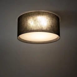 Plafoniere Moderne-Selezionato da Mazzolaluce Plafoniera di tessuto cilindro a soffitto nero per soggiorno