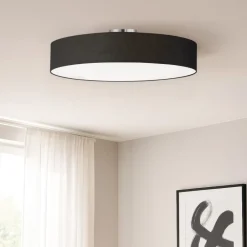 Plafoniere Moderne-Selezionato da Mazzolaluce Plafoniera di tessuto nero cilindro moderna per interni