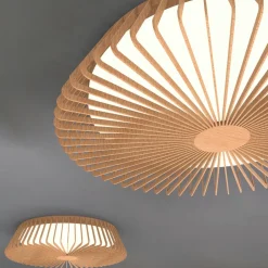 Plafoniere Moderne-Selezionato da Mazzolaluce Plafoniera effetto legno con telecomando app moderna led 2700k-5000k dimmerabile