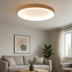 Plafoniere Moderne-Selezionato da Mazzolaluce Plafoniera effetto legno rotonda led 50w 2700k a 5000k wireless
