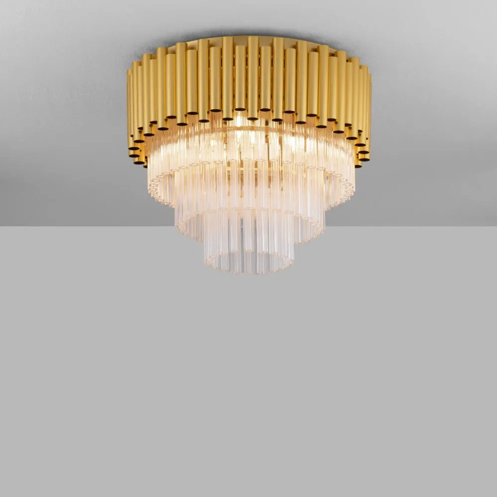 Plafoniere Moderne-Selezionato da Mazzolaluce Plafoniera elegante oro 40cm vetri cristallo per soggiorno