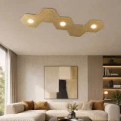 Plafoniere Moderne-Top Light Plafoniera foglia oro 3 luci led + 2 piastre metallo hexagon