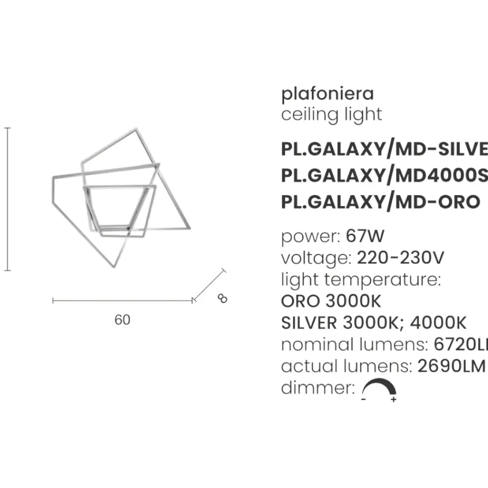 Plafoniere Moderne-Ondaluce Plafoniera galaxy md silver led 67w 3000k