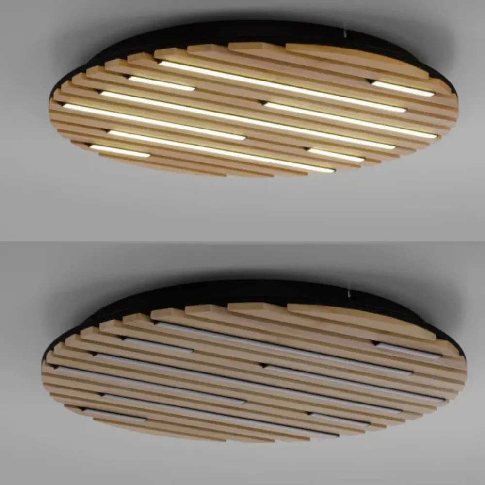 Plafoniere Moderne-Selezionato da Mazzolaluce Plafoniera in legno con pannello acustico led 2700k a 5000k con telecomando app