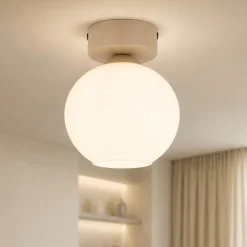 Plafoniere Moderne-Selezionato da Mazzolaluce Plafoniera lampada da soffitto in legno sfera di vetro bianco