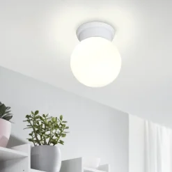 Plafoniere Moderne-Eglo Plafoniera lampada da soffitto sfera di vetro bianco durelo