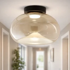 Plafoniere Moderne-Fabas Luce Plafoniera led di vetro ambra brena design moderna