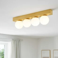 Plafoniere Moderne-Ideal Lux Plafoniera led 3000k ping pong pl4 ottone 4 sfere