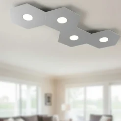 Plafoniere Moderne-Top Light Plafoniera led 4 luci hexagon design toplight metallo grigio
