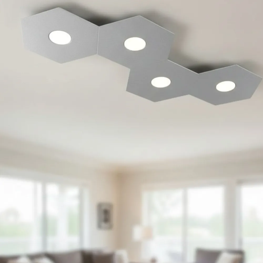 Plafoniere Moderne-Top Light Plafoniera led 4 luci hexagon design toplight metallo grigio