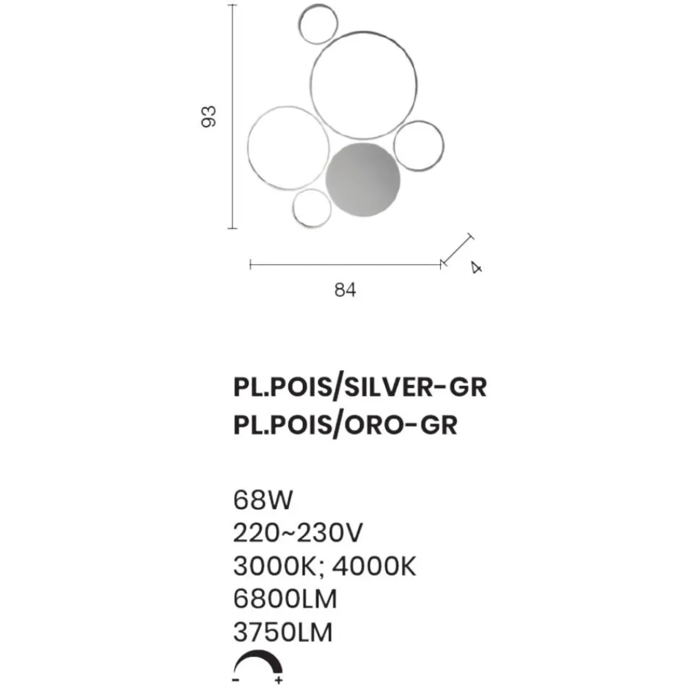 Plafoniere Moderne-Ondaluce Plafoniera led moderna 68w 3000k pl pois silver gr