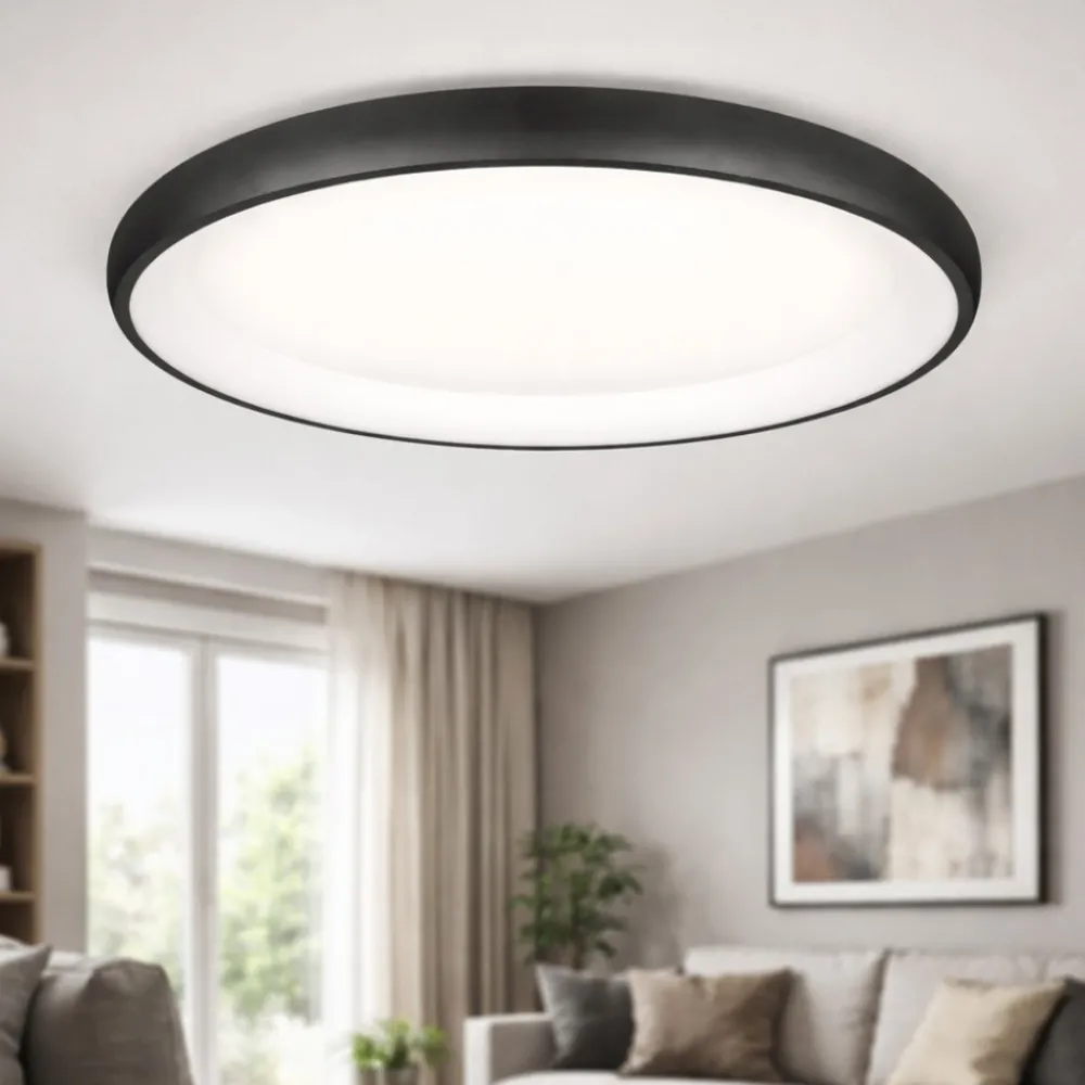 Plafoniere Moderne-Selezionato da Mazzolaluce Plafoniera led nera 75cm tonda moderna design anello per soggiorno