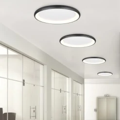 Plafoniere Moderne-Selezionato da Mazzolaluce Plafoniera led nera 75cm tonda moderna design anello per soggiorno