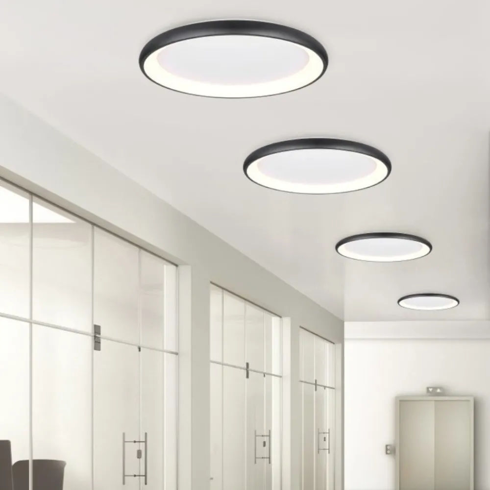 Plafoniere Moderne-Selezionato da Mazzolaluce Plafoniera led nera 75cm tonda moderna design anello per soggiorno