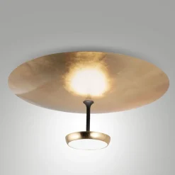 Plafoniere Moderne-Fabas Luce Plafoniera led nero oro moderna yuko per soggiorno